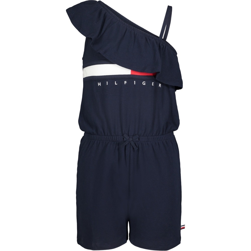Tommy Hilfiger Girls Big Kids One-Shoulder Flag Stripe Logo Romper - Blue‎ - XL